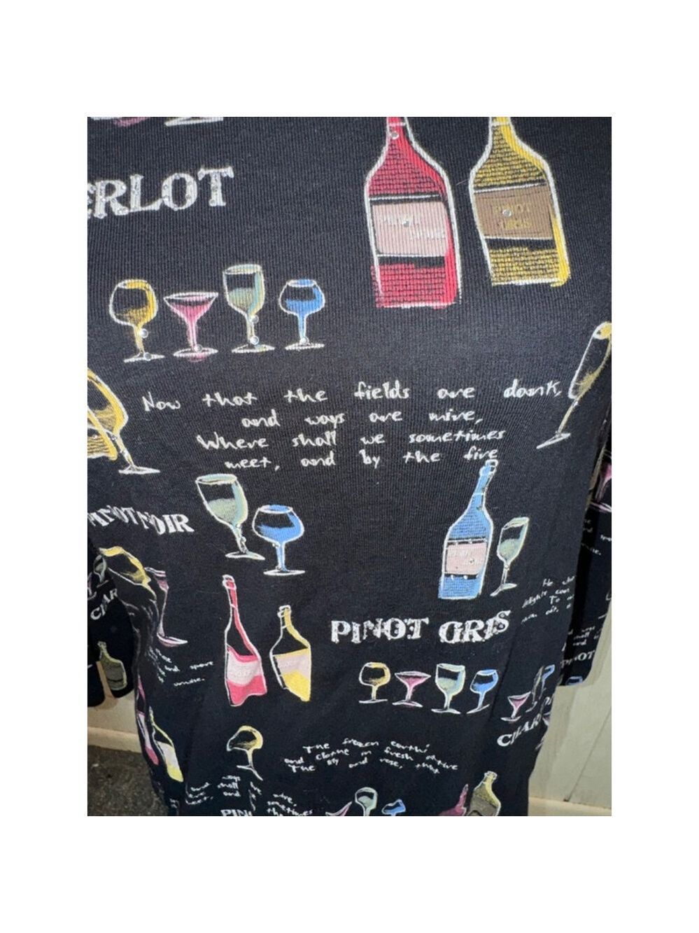 Jess & Jane Black Wine Print Long Sleeve Shirt Large - Picture 4 of 16